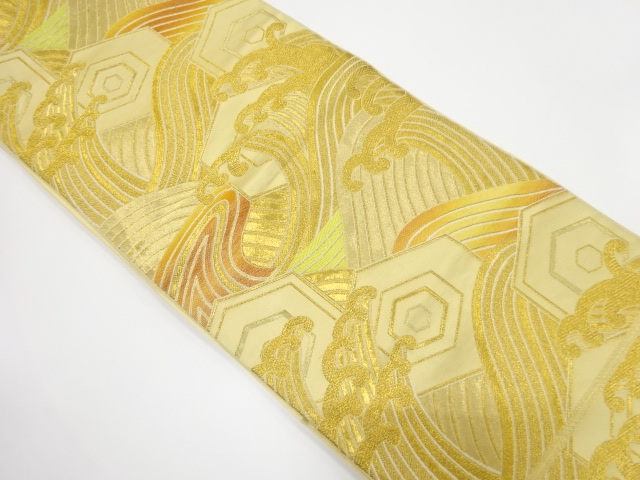 JAPANESE KIMONO / ANTIQUE FUKURO OBI / WOVEN RAGING WAVES & KIKKO